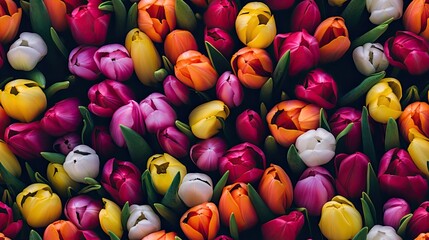 fresh and colorful tulips, creating a vibrant spring background. Infuse a sense of romance and elegance reminiscent of Valentine's Day. SEAMLESS PATTERN. SEAMLESS WALLPAPER.