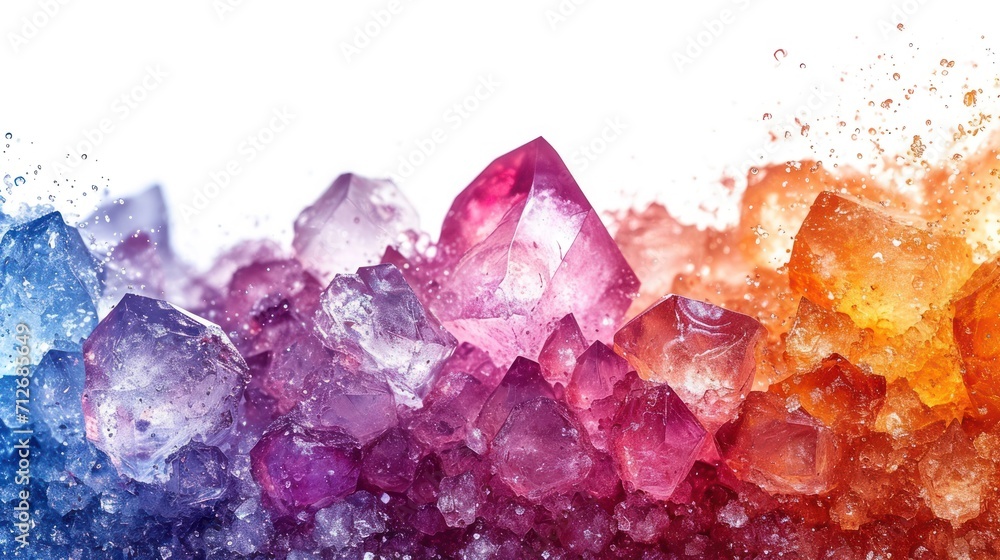 Poster a group of multicolored ice cubes sitting next to each other on a white surface with water droplets 