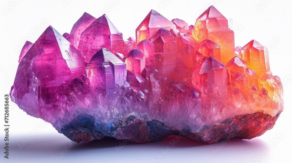 Aufkleber a group of colorful crystals sitting on top of a white table next to a purple and red object on top 