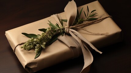 Celebrate the season with gift boxes adorned in rustic brown paper and festive foliage.