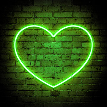 Happy Valentine's Day Neon Green Heart Outline Background