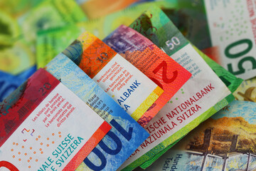 Half-folded Swiss banknotes