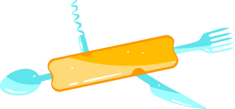 Abstract flying popsicle with wings made from utensils. Creative food concept and surreal dessert vector illustration.