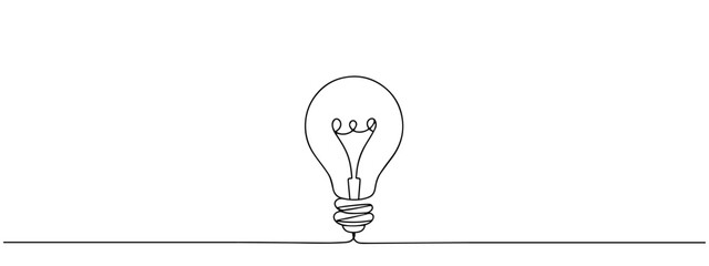 Continuous one line drawing of electric light bulb. Concept of idea emergence. Vector illustration.