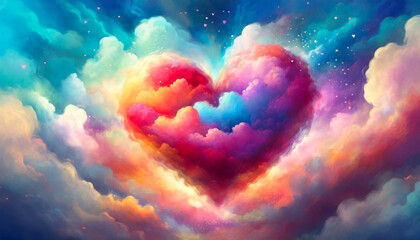 Obraz na płótnie Canvas Beautiful colorful Valentine day heart in the clouds as abstract background