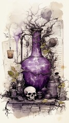 Witches Potion Bottle Watercolor AI Generated pictures