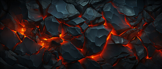 Abstract topographic pattern in charcoal and black . Ancient rock and sand formations with glowing lava fissures. Graphic resource background and wallpaper.