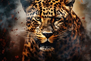 Obraz premium Capture the essence of a majestic jaguar against a dark backdrop.