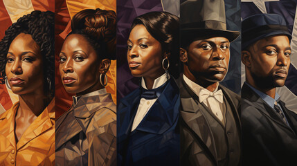 Fototapeta premium visual timeline juxtaposing significant events in American history, such as the civil rights movement and women's suffrage, with images reflecting the struggles and progress of black and female