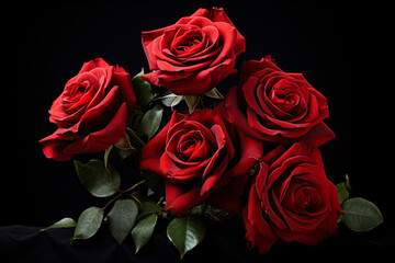 Obraz premium Red beautiful roses on black background 