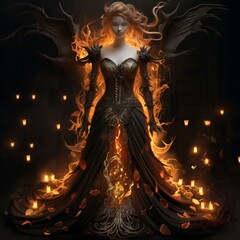 Woman Dragon dressed in fire rising out of a volcano AI Generated art