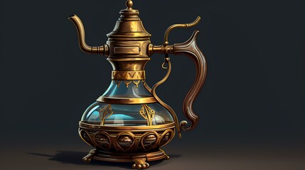 Fototapeta na wymiar Arabic coffee pot isolated on black background. 3d illustration.