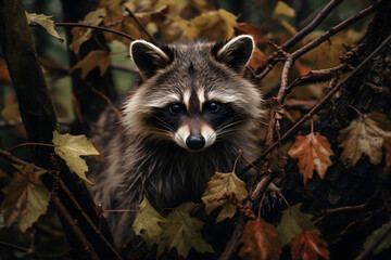 raccoon, wild  raccoon, wild animal, beautiful photo of a wild raccoon in the forrest