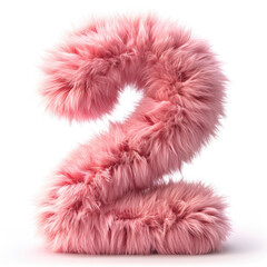 A pink fuzzy number 2 on a white background