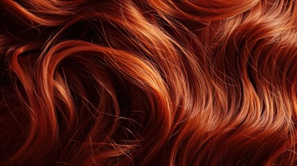 close up texture of beautiful shiny red hair    