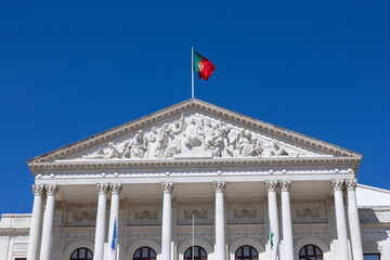 Facade of Sao Bento Palace (Palacio de Sao Bento) building of the Portuguese Parliament (Parlamento...