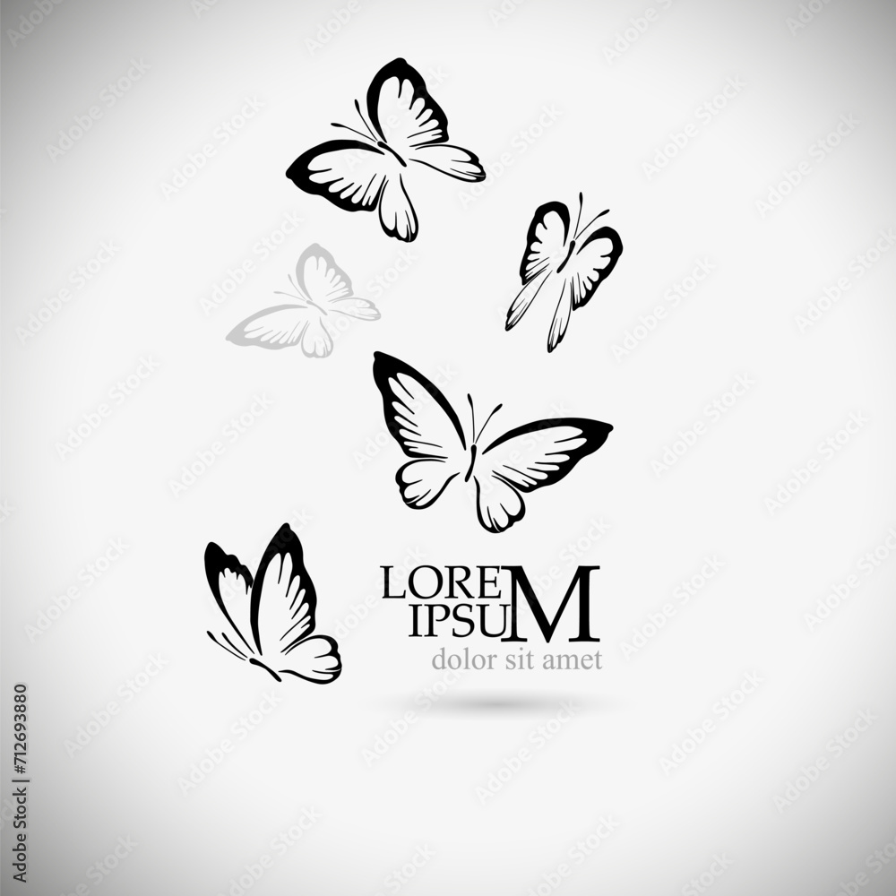 Wall mural black butterfly logo. hand drawing. not ai, vector illustration