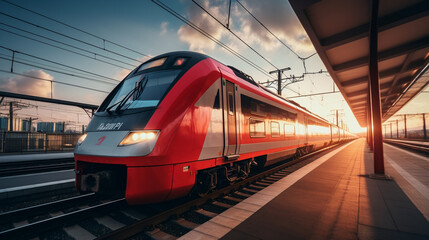 Naklejka premium High speed passenger train, AI Generative.