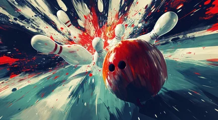 Fotobehang a bowling ball and pins hitting © olegganko