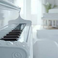 a close up of a white piano in a white room