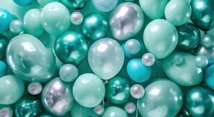a background full of green and blue balloons