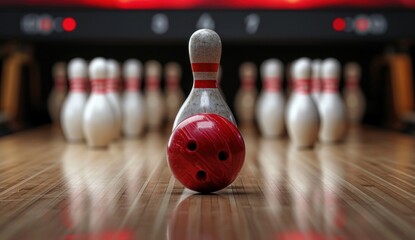 a bowling ball and pins hitting