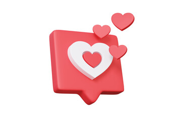 Bubble heart chat symbol icon floating on isolated background. social media online love concept. sms, chat, message, communication, communicate happy valentines day. 3d render illustration