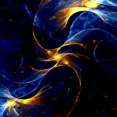 Naklejka premium This is an abstract image that creates dynamic swirls using dark blue and gold colors, evoking space or sea motifs. Can be used in interior design or web design.
