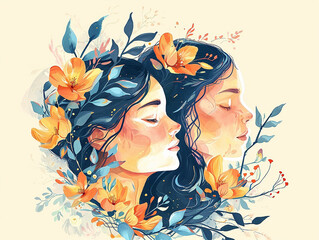 Mother's Day Theme Illustration with Heartfelt Symbols and Warm Colors