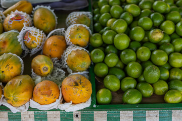 Fair, farmers market, yellow and green, lemon, papaya