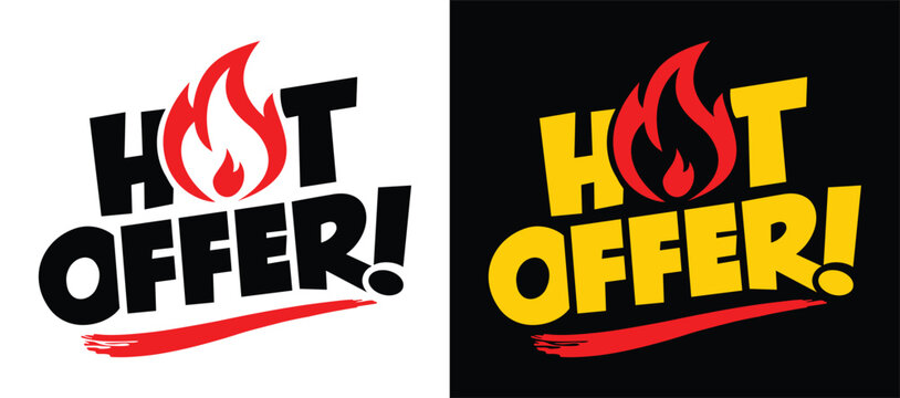 Special fiery Offer, Hot Sale banner or sticker design template, discount tag. Vector on transparent and black background