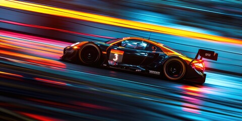 Race car is zooming around the track - Powered by Adobe