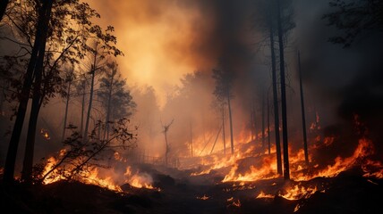 Intense Wildfire Consuming a Forest Landscape