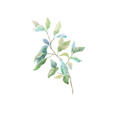 Watercolor Green Leaves Branch