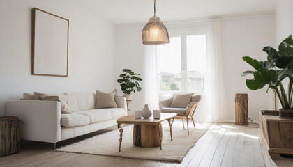 Minimalist loft interior design of modern bedroom with panoramic windows.