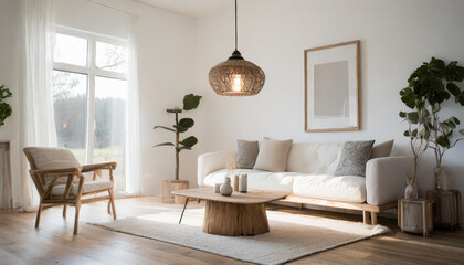 Minimalist loft interior design of modern bedroom with panoramic windows.