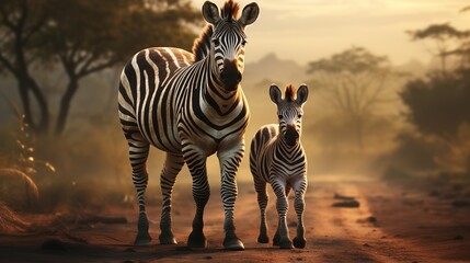 "Mother Zebra and Her Youngster: A Tender Moment in the Wild"

