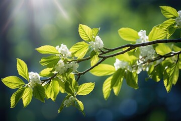 Early spring, a branch of a tree with small green buds