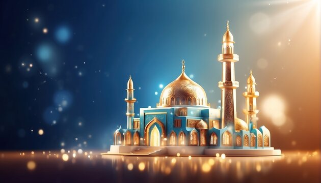 Beautiful shiny mosque and ramadan islamic culture icon