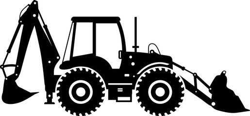 Silhouette of Wheel Backhoe Loader Icon in Flat Style. Vector Illustration