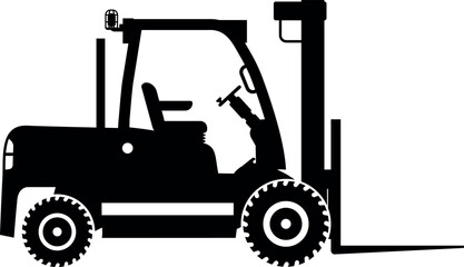 Silhouette of Wheel Forklift Icon in Flat Style. Vector Illustration