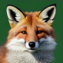 Fototapeta premium Close up of a fox against a contrasting green background. Generative AI.