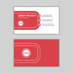 Creative red color minimalist double sided corporate business card design template.