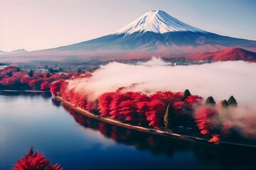 View of Mount Fuji, Japan when the cherry blossoms bloom