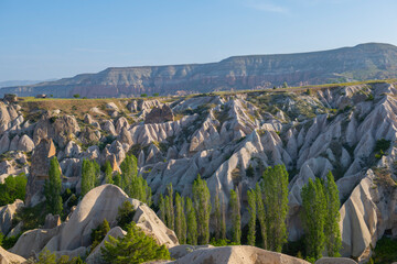 Fairy chimneys aerial view in Goreme Historic National Park in Cappadocia, Central Anatolia,...