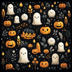 Halloween seamless pattern. illustration of Halloween party. Cute ghosts