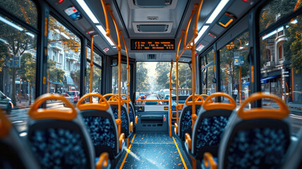 A view of the inside of a public transit bus - obrazy, fototapety, plakaty