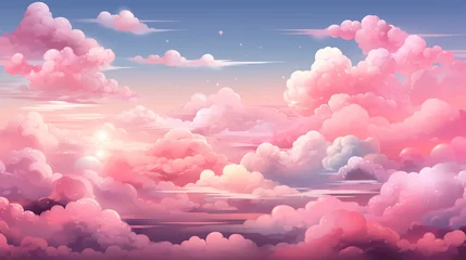 Foto op Canvas Pink Sky with Clouds. valentines Cartoon Background. Bright Illustration for Design , Generate AI © VinaAmeliaGRPHIC