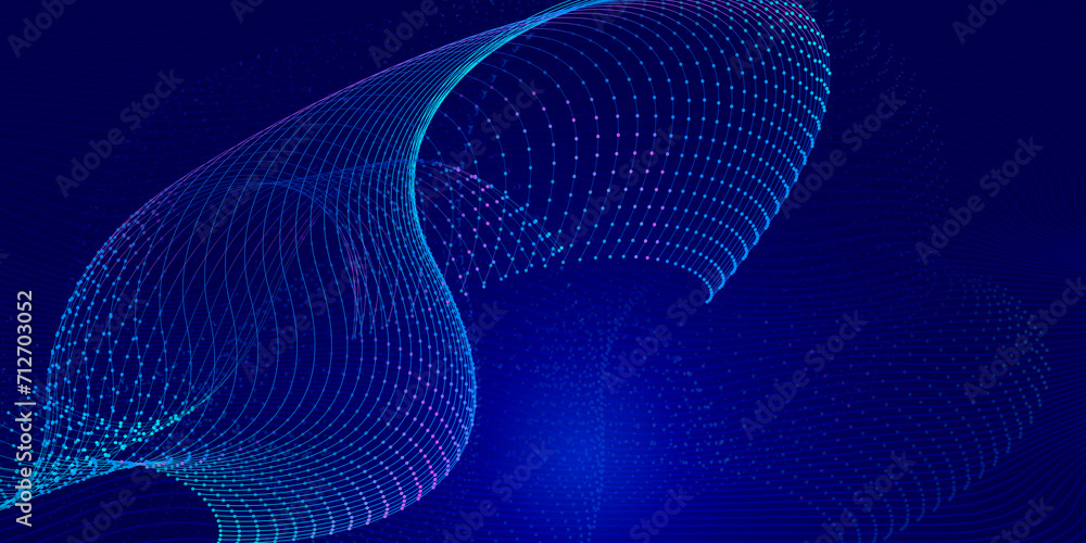 Poster abstract blue mesh background of lines and dots with copy space for text of presentations, web banne