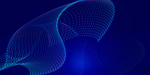 Abstract blue mesh background of lines and dots with copy space for text of presentations, web banners, social networks